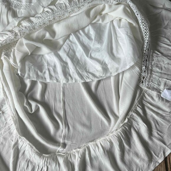 White Strapless Boho Embroidered A-Line Dress Holiday Wedding Romantic Festival - Picture 10 of 12